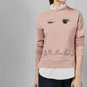 Ted Baker flutter those lashes trendy style pink long sleeve  white collar top 1
